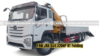 FAW JK6 6x4 320HP 8T Folding Boom Crane Truck 