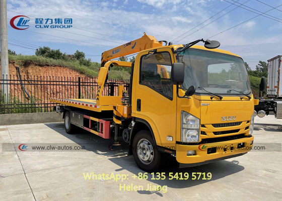 LHD ISUZU 4x2 5T Flatbed Towing Truck With XCMG Crane