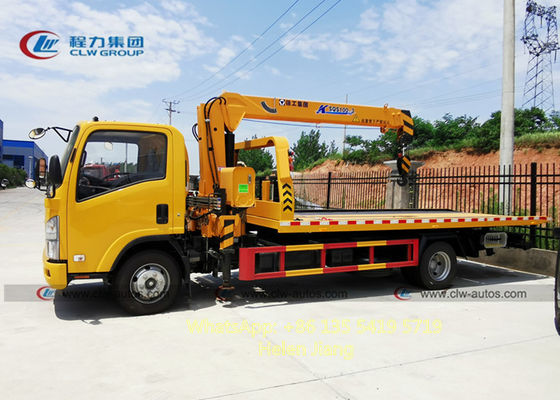 LHD ISUZU 4x2 5T Flatbed Towing Truck With XCMG Crane