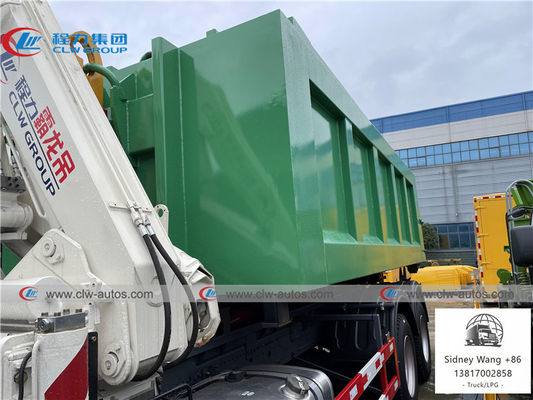 SINOTRUK HOWO 8x4 LHD Hydraulic Hooklift Garbage Truck With Folded Arm Crane