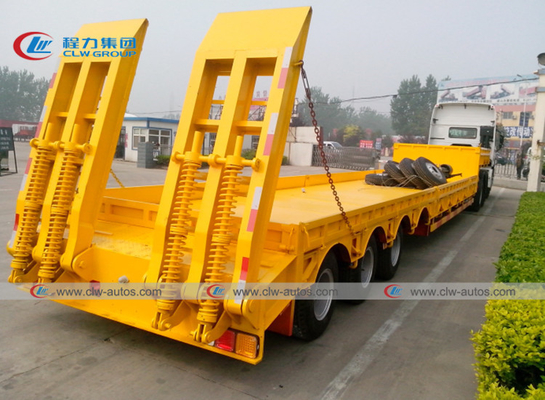 Heavy Duty 3 Axle Lowboy Lowbed Semi Trailer 60 Tons 80 Tons For Excavating Machine