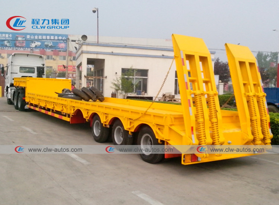 Heavy Duty 3 Axle Lowboy Lowbed Semi Trailer 60 Tons 80 Tons For Excavating Machine