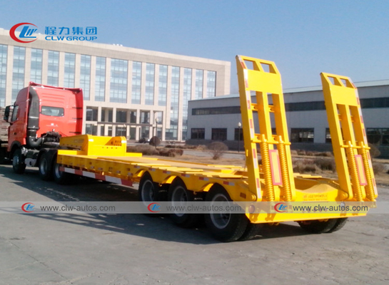 Heavy Duty 3 Axle Lowboy Lowbed Semi Trailer 60 Tons 80 Tons For Excavating Machine